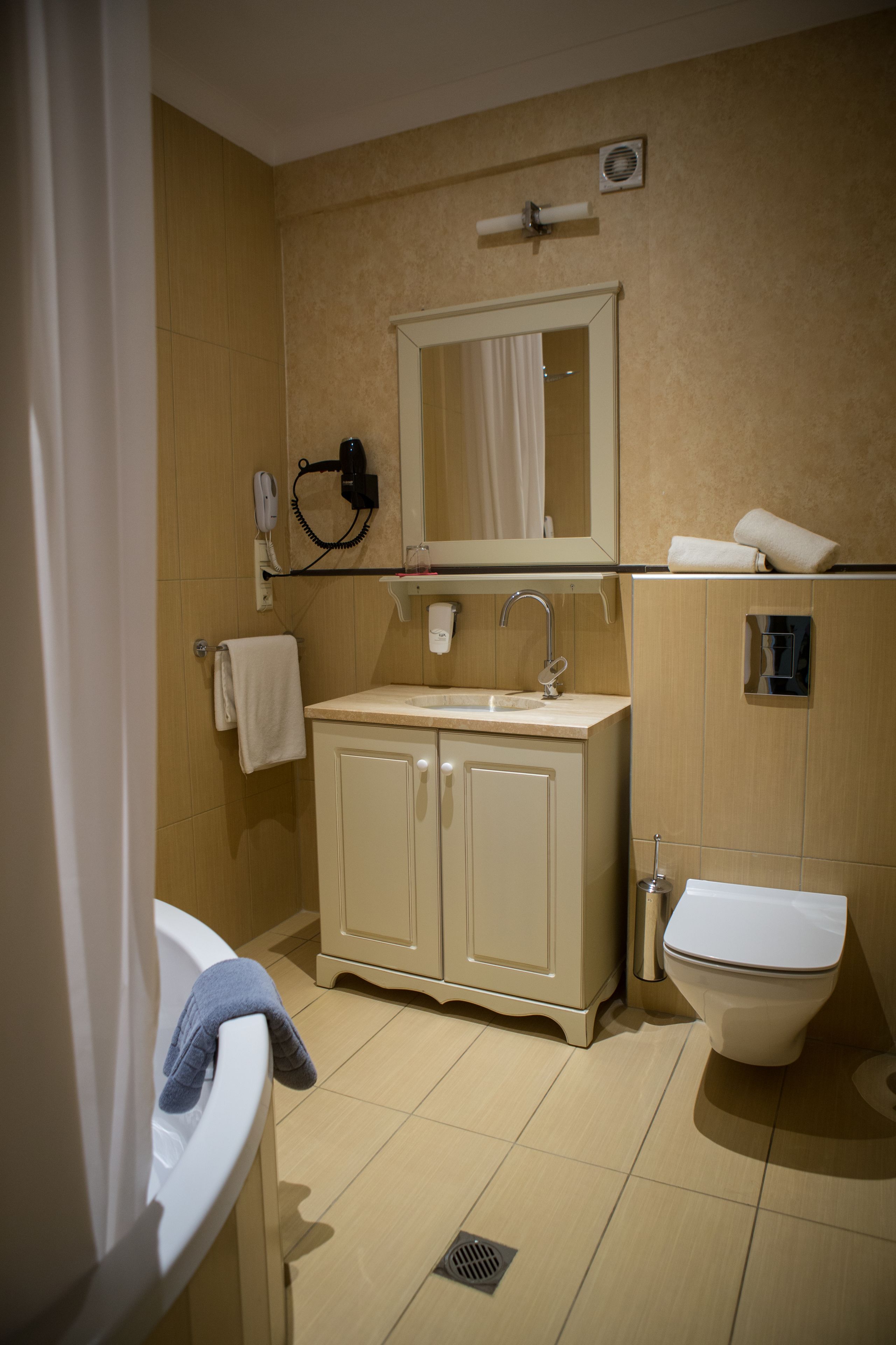 free toiletries, hair dryer, bathrobes, slippers