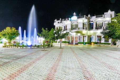Front of property – evening/night. Gulmohar Sariska Resort