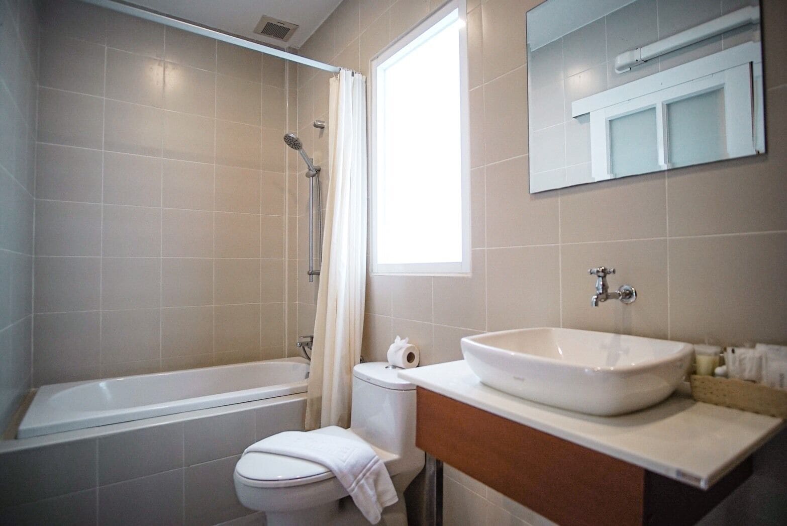 free toiletries, hair dryer, towels