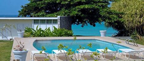 Outdoor pool, sun loungers