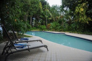 Outdoor pool, sun loungers