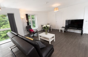 Apartamento Premium, 2 habitaciones, no fumadores | Zona de estar | Una televisión de pantalla plana, un reproductor de DVD
