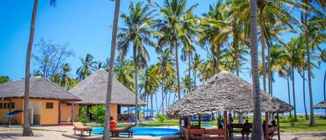 Outdoor pool, sun loungers
