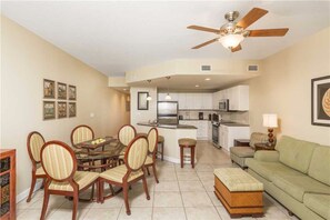Condo, 1 Bedroom, Kitchen, Beach View | Living area | Flat-screen TV, DVD player