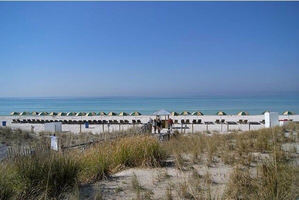 On the beach, white sand