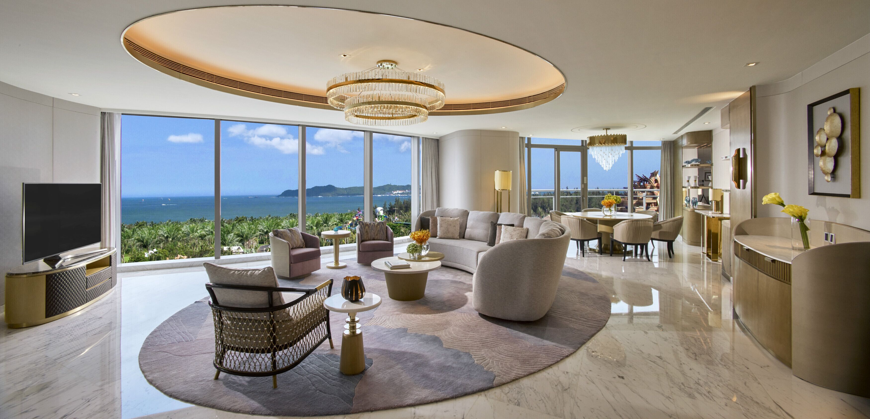 regal suite (unlimited entry to water park & aquarium, imperial club benefit) | living area | tv, ipod dock