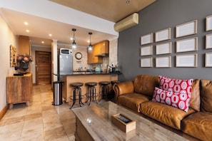 Appartement luxueux, 2 chambres | Aire de séjour | Téléviseur au plasma, Netflix, services de diffusion en continu