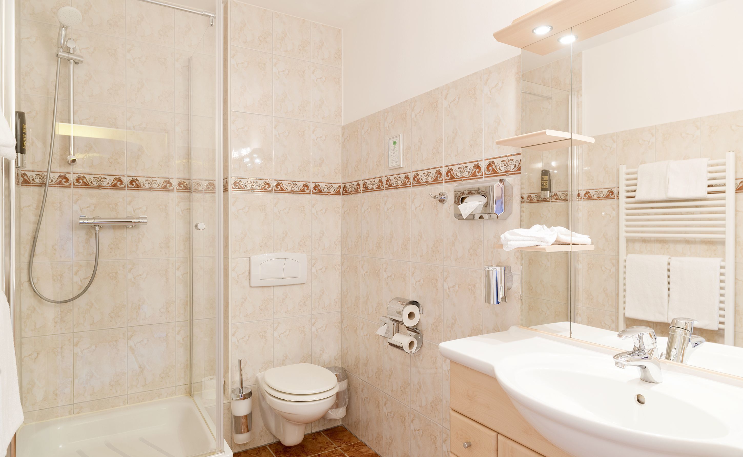 shower, free toiletries, hair dryer, bathrobes