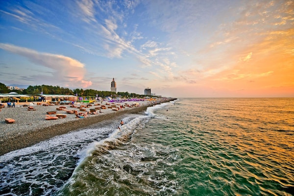 On the beach, white sand