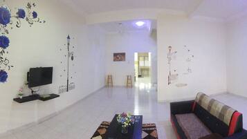 32-inch flat-screen TV with satellite channels, TV