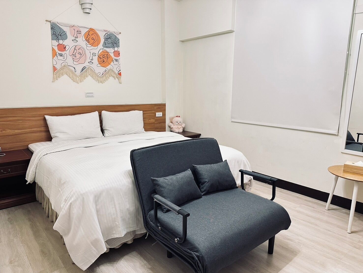 Down comforters, individually decorated, desk, blackout drapes