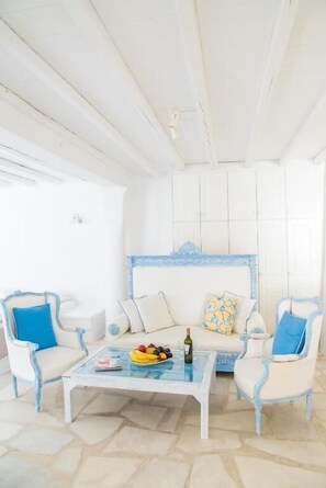 Family Suite, Sea View | Living area | Flat-screen TV - Villa Adonis (Mykonos)