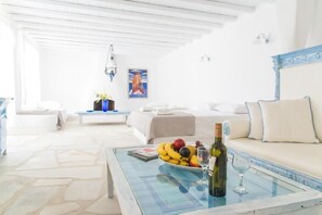 Family Suite, Sea View | Living area | Flat-screen TV - Villa Adonis (Mykonos)