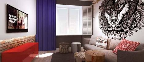 Departamento Confort, 2 habitaciones, vista a la colina, junto a la pista de ski | Sala de estar | Televisión de pantalla plana