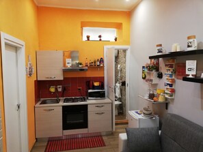 Grand réfrigérateur, micro-ondes (sur demande), four, plaque de cuisson