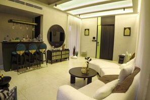 Presidential Villa | Living area | 36-inch LED TV with satellite channels - Sun Hotel and Resort (Abu Road)