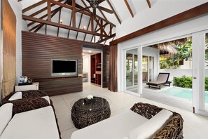 Ocean View Pool Villa | Living area | 36-inch flat-screen TV with cable channels, TV - Zara Beach Resort (Koh Samui)