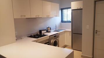 Full-size fridge, microwave, oven, stovetop