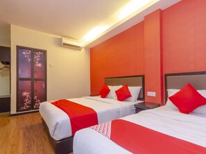 Desk, free WiFi, bed sheets