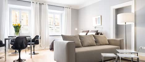 Comfort Studio | Living area | 50-inch Smart TV with satellite channels, TV