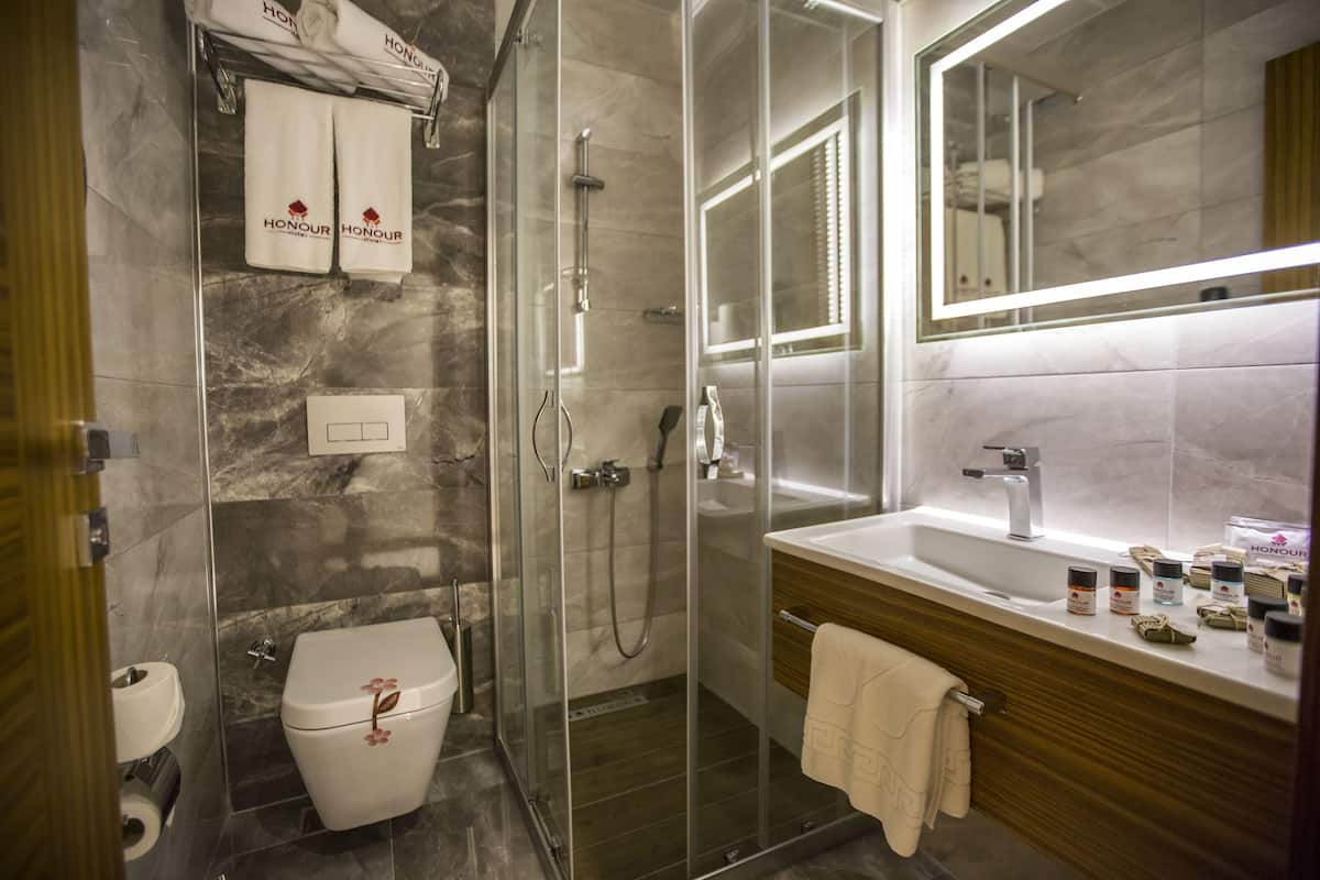 shower, free toiletries, hair dryer, slippers