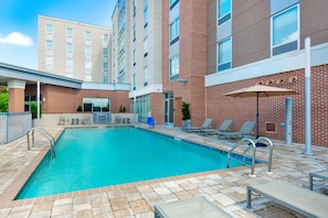Outdoor pool, pool umbrellas, pool loungers