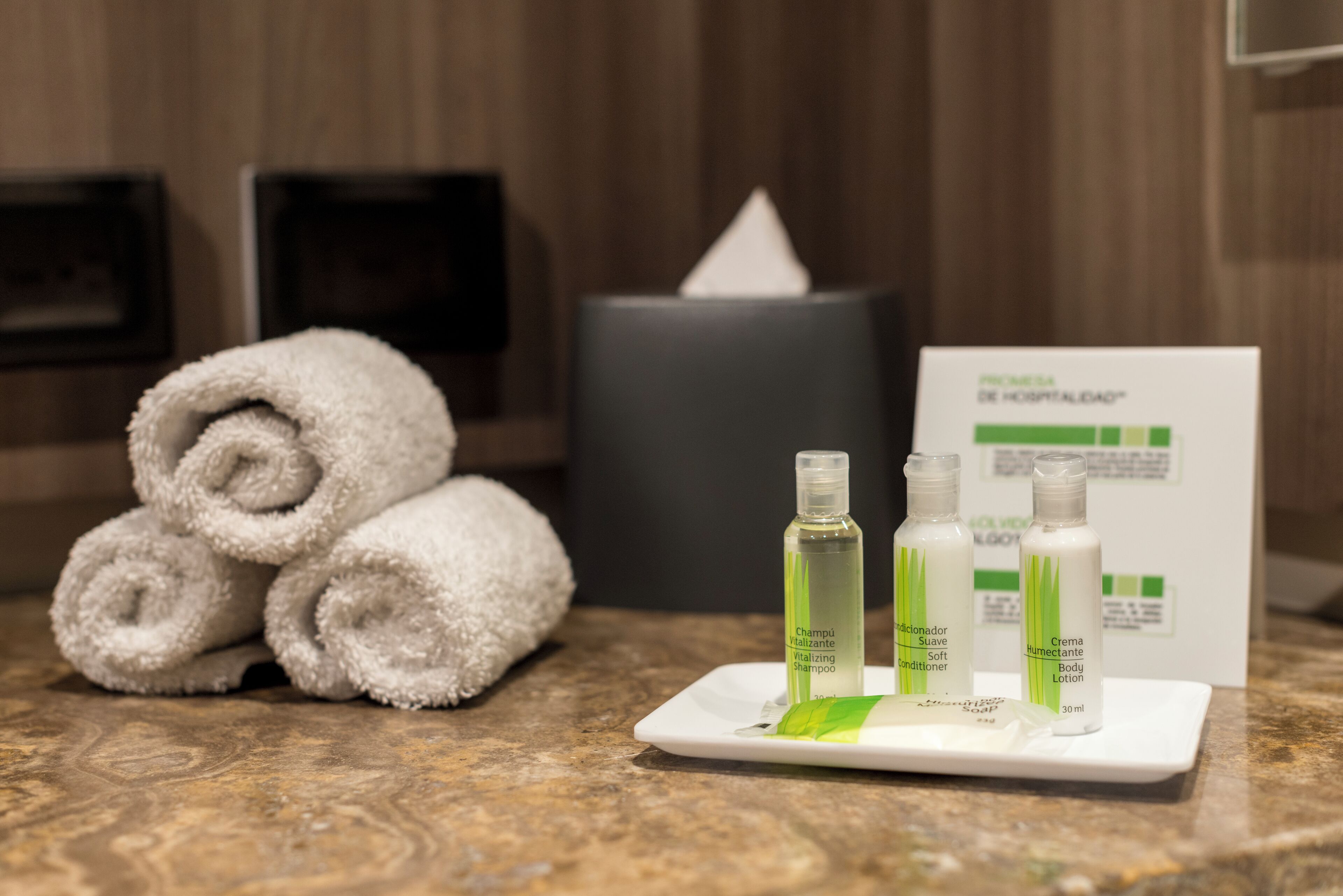 free toiletries, hair dryer, slippers, towels