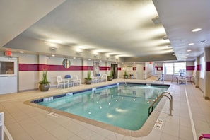 Indoor pool, open 9 AM to 10 PM, pool loungers