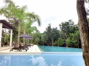 Outdoor pool, pool loungers