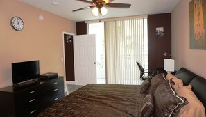 2 bedrooms, memory-foam beds, desk, iron/ironing board