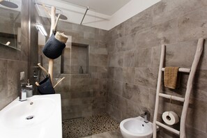 Douche, sèche-cheveux, bidet, papier toilette