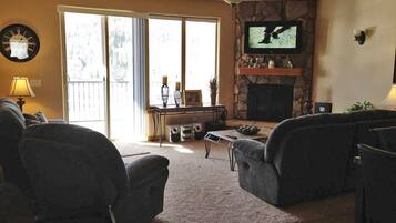 TV, fireplace, video games, DVD player