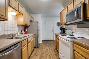 Fridge, microwave, oven, dishwasher