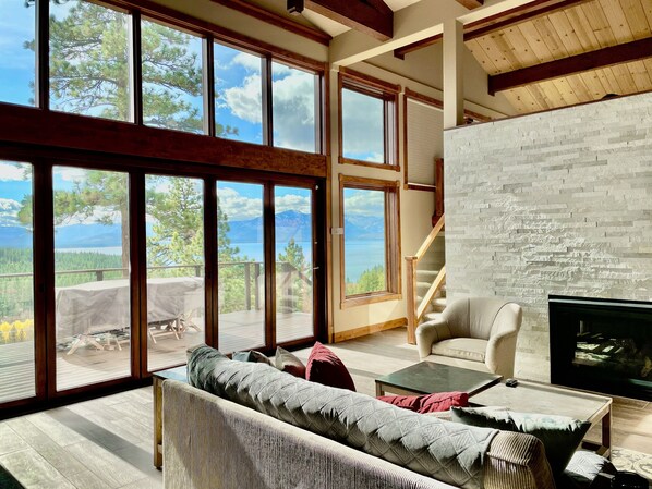 Smart TV, fireplace, video games, DVD player