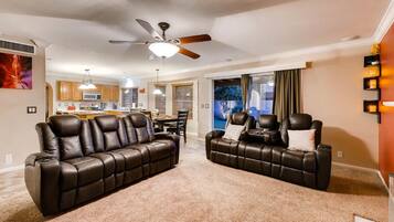 TV, fireplace, video games, DVD player