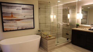 Bathtub, hair dryer, towels