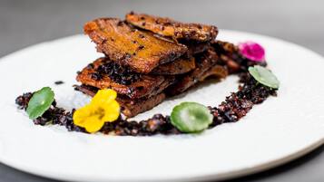 A plate of food with a white background.