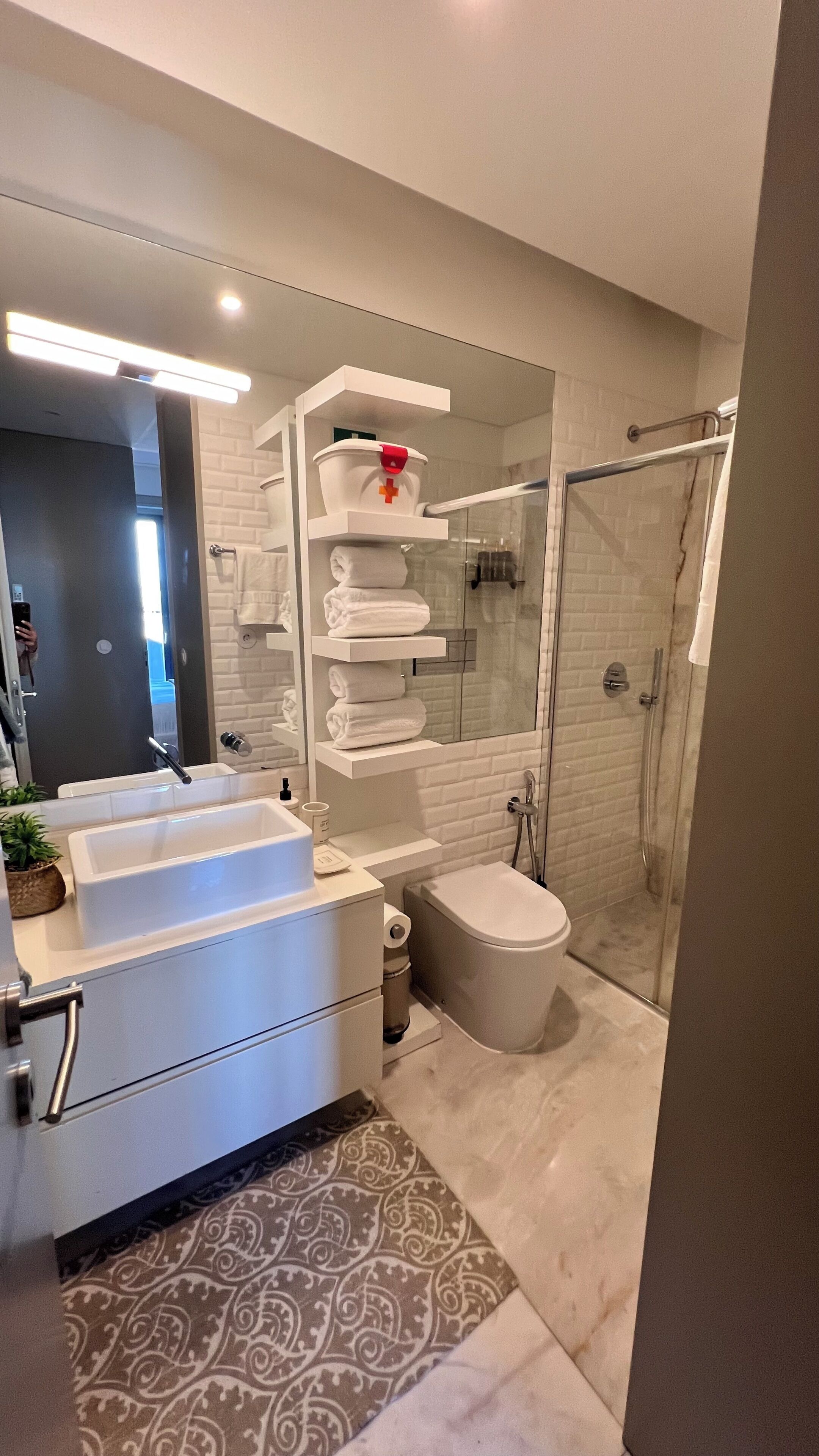 Bruser, hårtørrer, bidet, håndklæder