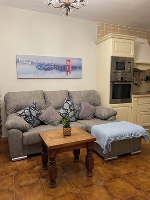 Smart TV, fireplace, DVD player, books