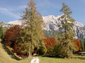 Un sendero de montaña que lleva a un banco con vistas a montañas rocosas.