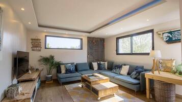 Télévision, lecteur de DVD, table de tennis de table