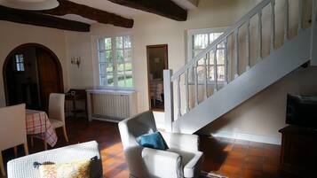 Televisión, chimenea y libros