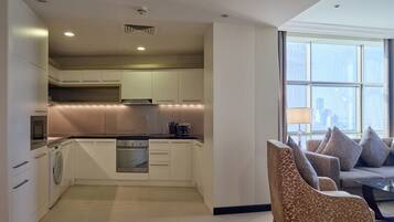 Coffee/tea maker, fridge, microwave, electric kettle
