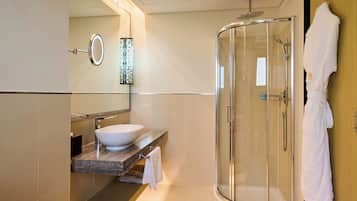 Shower, slippers, bidet, towels
