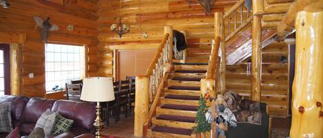 Smart-tv, een open haard, een dvd-speler en een filmbibliotheek