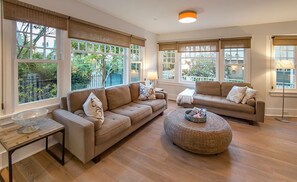 Smart TV, fireplace, stereo
