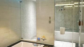 Separate bathtub and shower, jetted bath, free toiletries, hair dryer