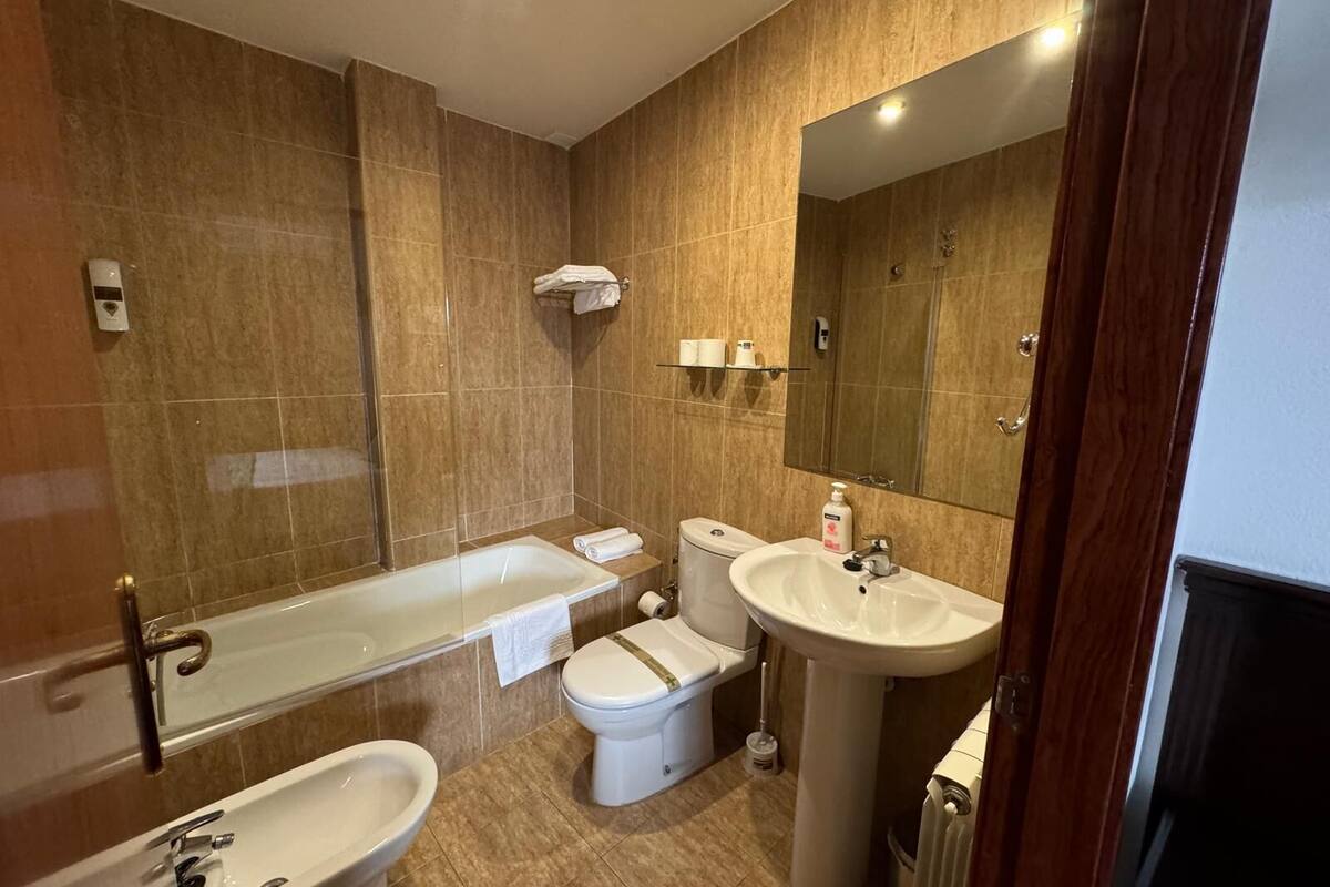single room | bathroom | bathtub, hair dryer, bidet, towels