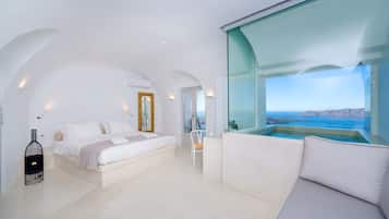 Suite Lune de Miel, 1 très grand lit, bain à remous, vue mer | 1 chambre, draps en coton égyptien, literie de qualité supérieure