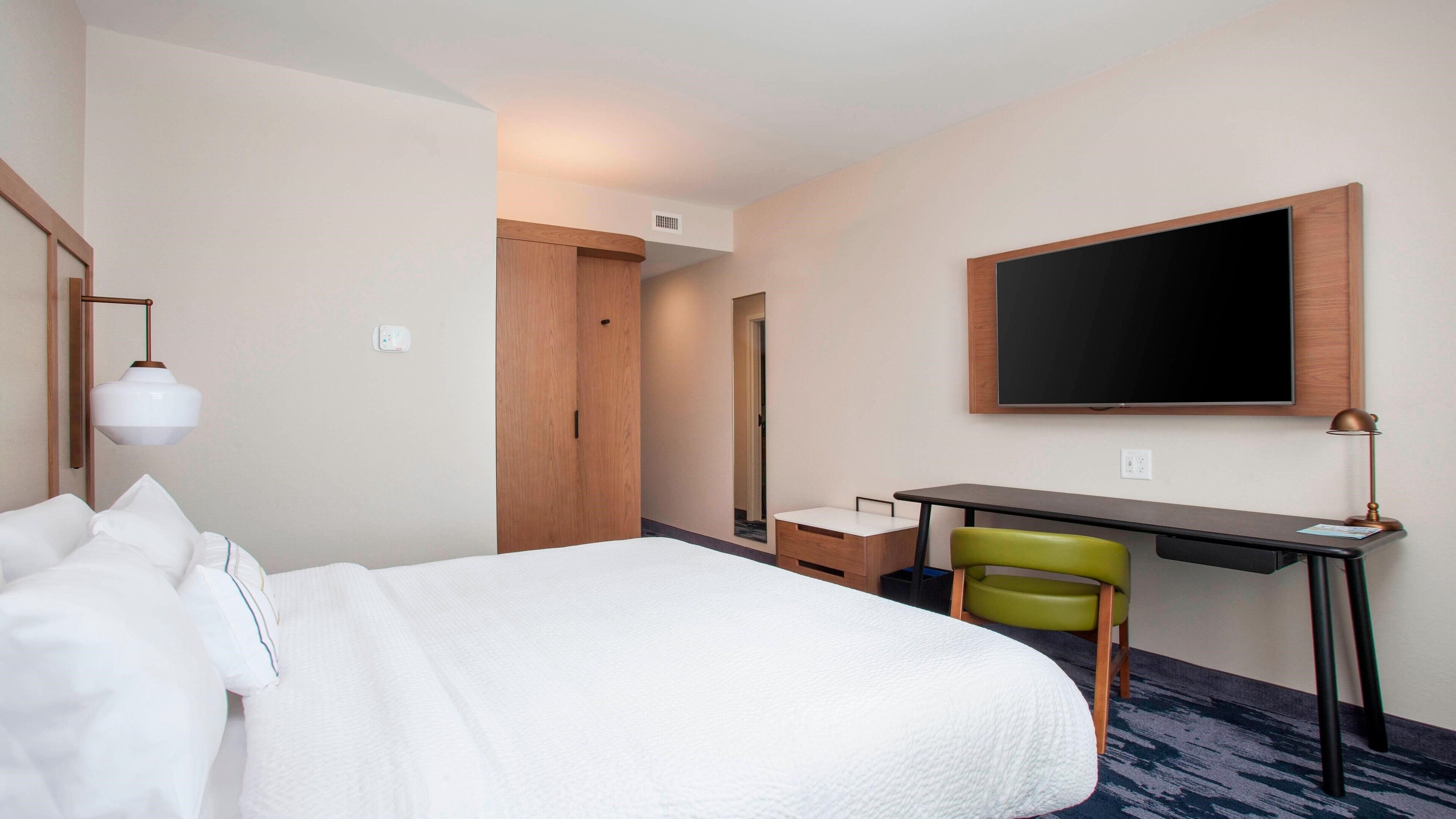 premium bedding, individually furnished, desk, laptop workspace